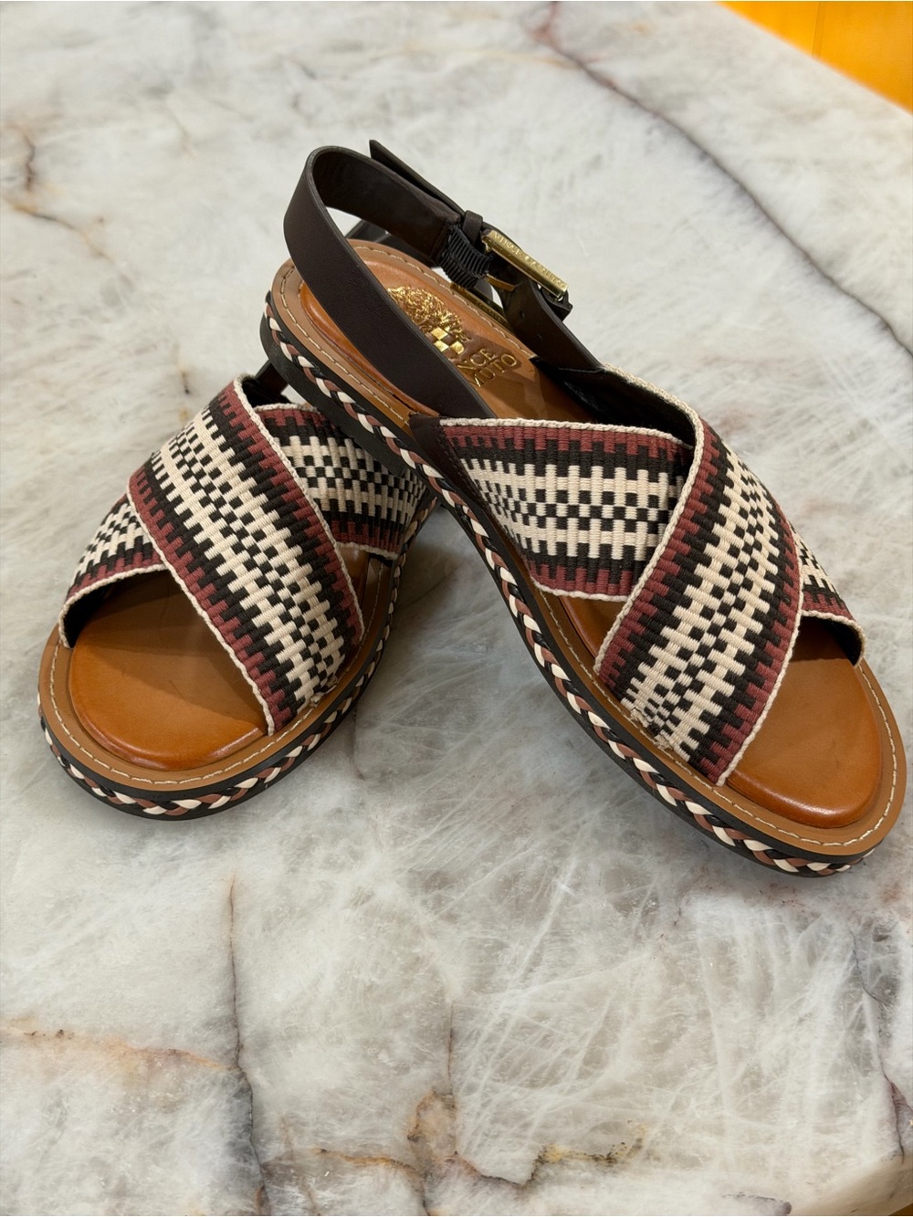 NWT Vince Camuto Ceemilon Woven Slingback Sandals Cognac Multi Size 7